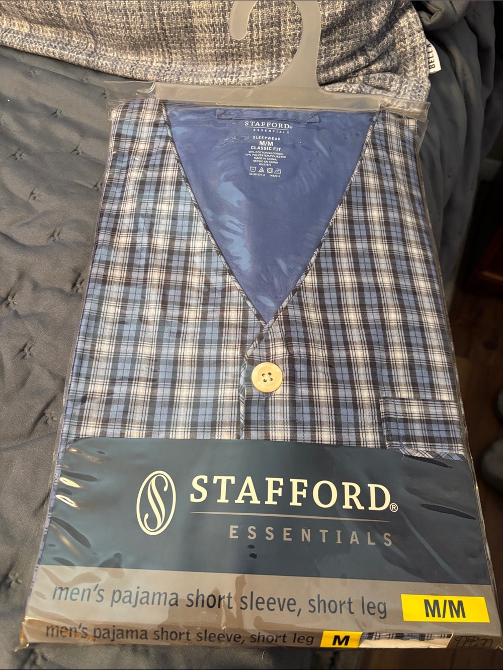 Stafford Blue and Navy Plaid Short-Sleeve Men's Pajama Shirt